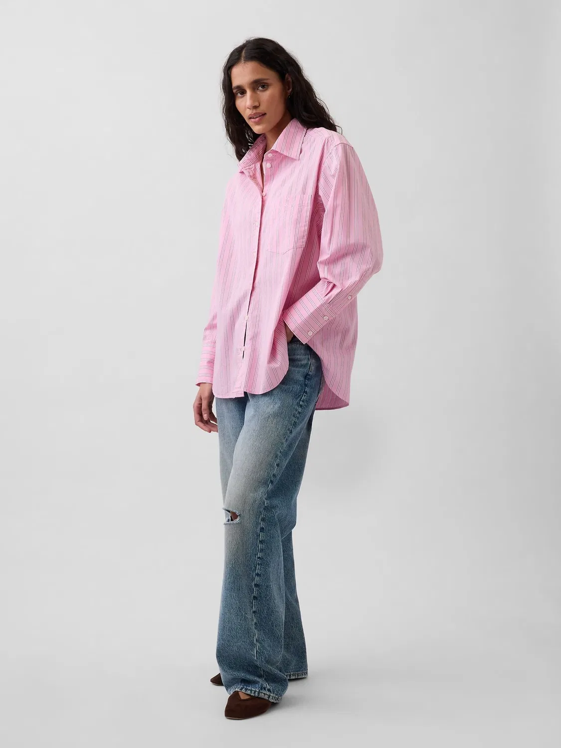 Рубашка Gap Big Shirt, Pink Stripe — фото 3