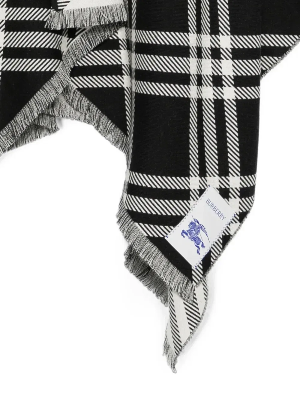 Кейп из клетчатой ткани с бахромой BURBERRY, черный — фото 2