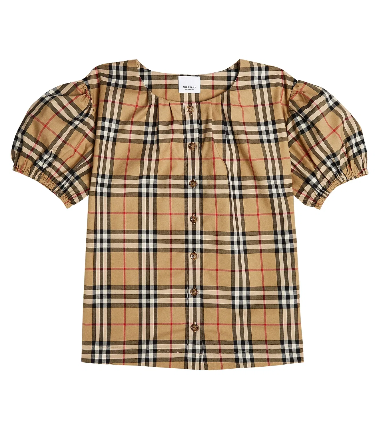 Рубашка в клетку из смесового хлопка Burberry Kids, бежевый