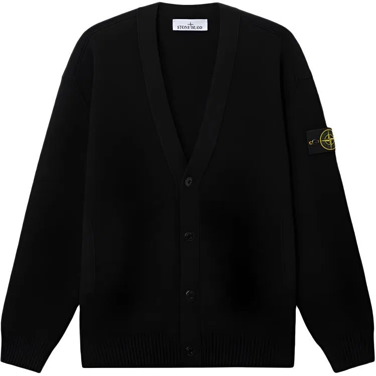 Мужской джемпер с V-образным вырезом, прямой крой, STONE ISLAND, Black