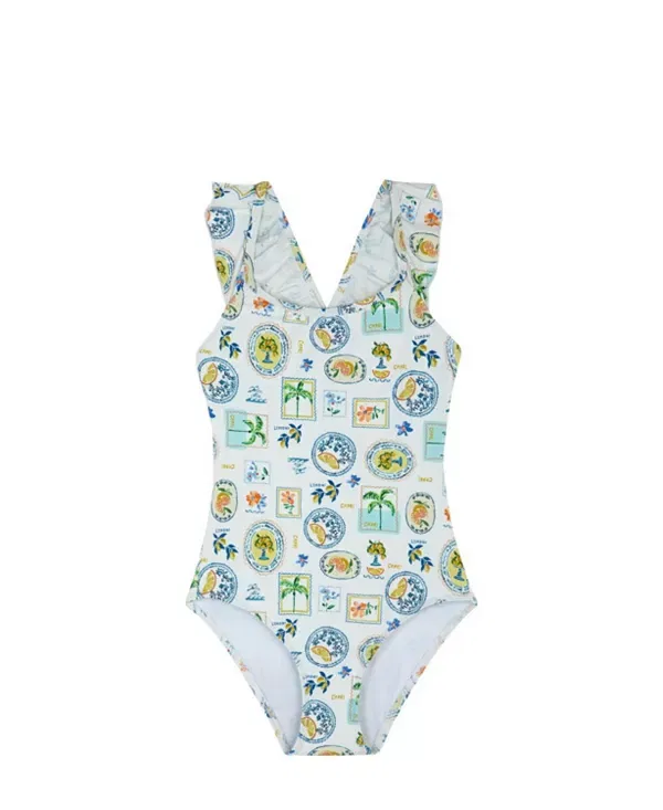 Детский купальник для девочек с рюшами Capri Vibes Square Neck Ruffle One Piece Gottex Kids, белый