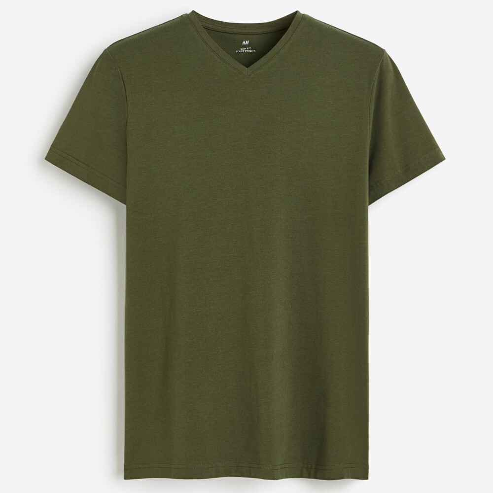 

Футболка H&M Slim Fit V-neck, хаки
