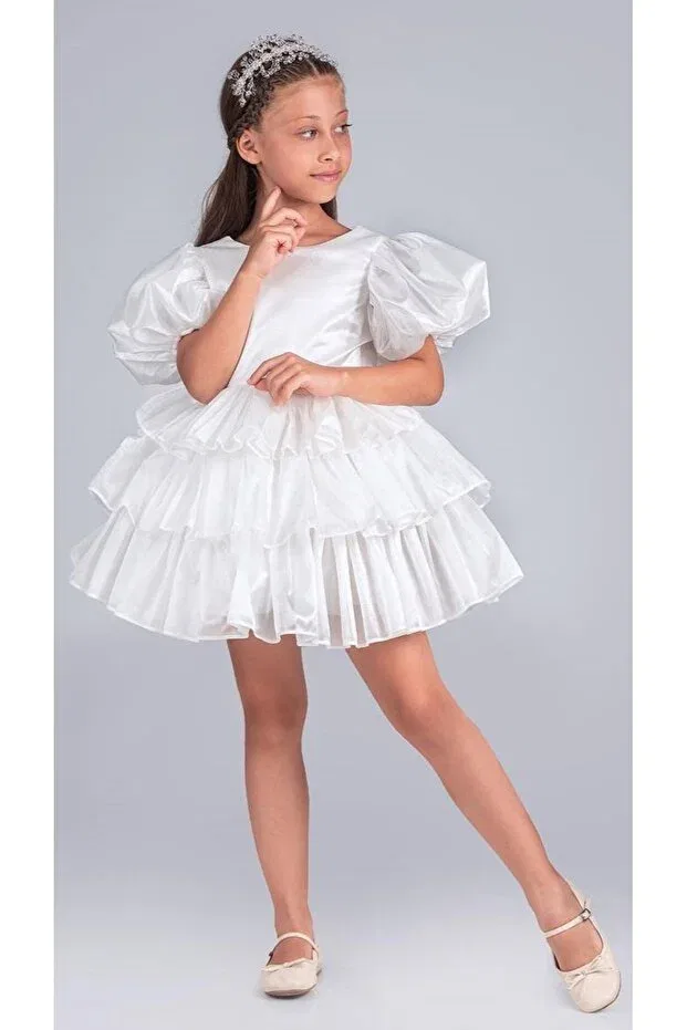 Детское платье для девочек с коротким рукавом Crowned Aspendos Mnk Baby&Kids, White — фото 4