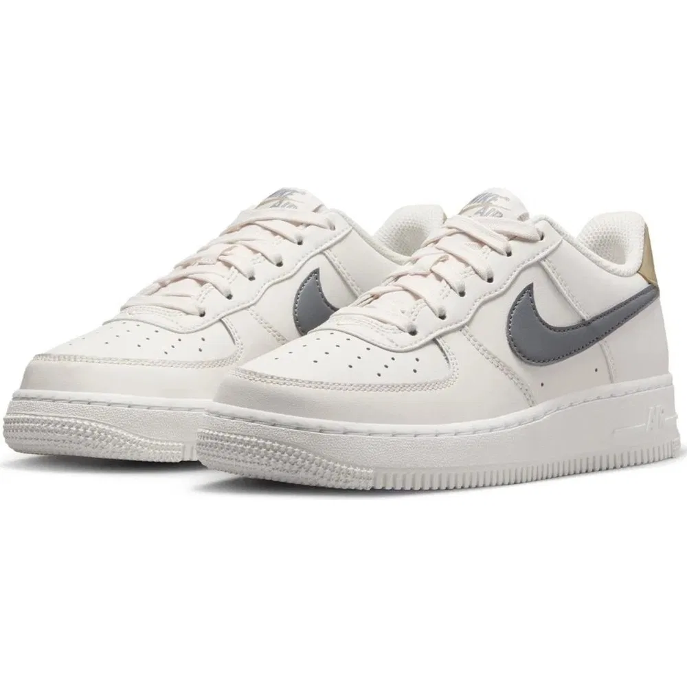 Детские кроссовки унисекс из натуральной кожи с логотипом Air Force 1 Af1 Gs Leather Nike, Cream Grey — фото 3