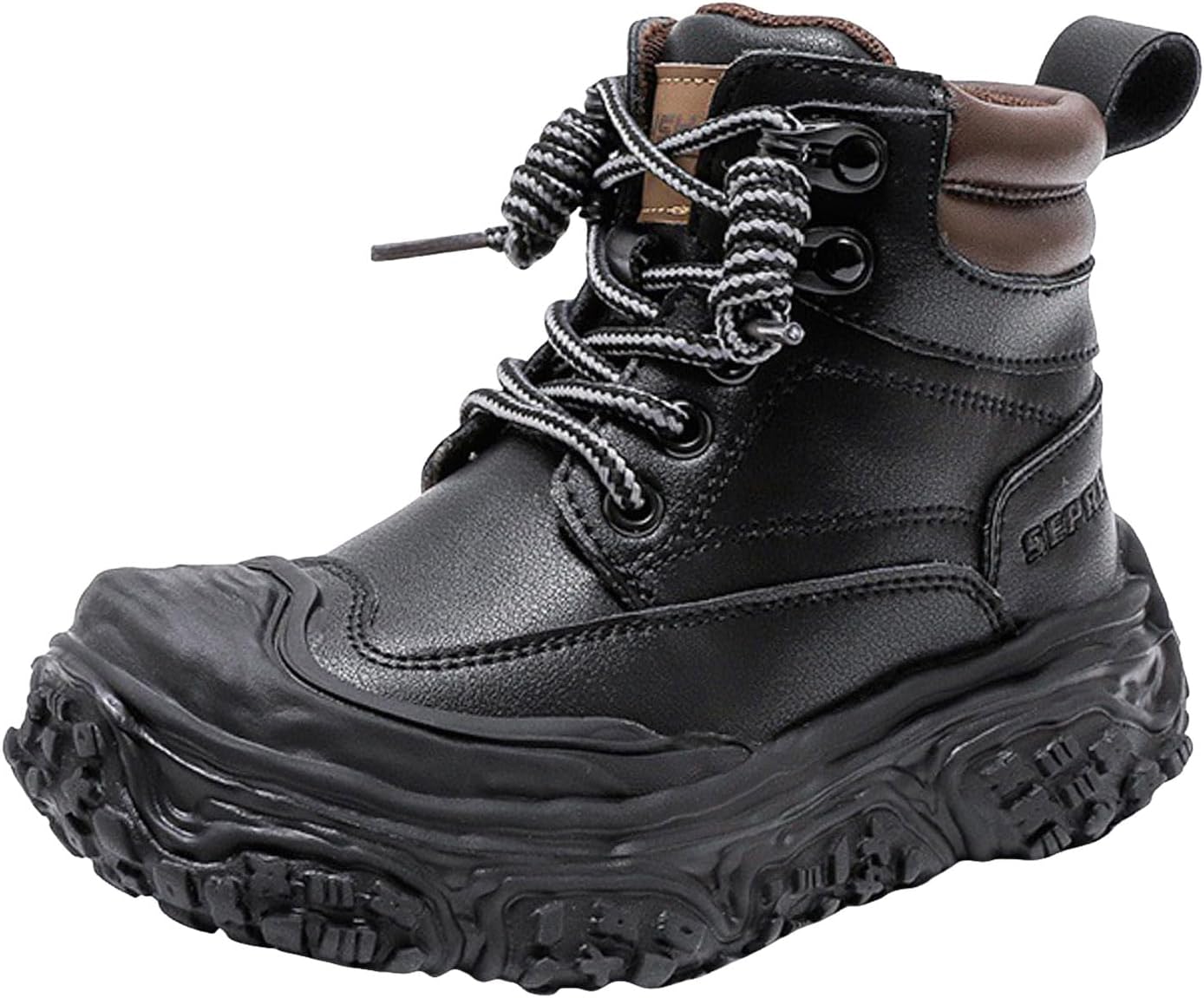 

Девочковые походные короткие ботинки IWIHMIV, мальчиковые уличные ботинки на шнуровке с толстой подошвой, повседневные, с нескользящей подошвой и боковой молнией, Black