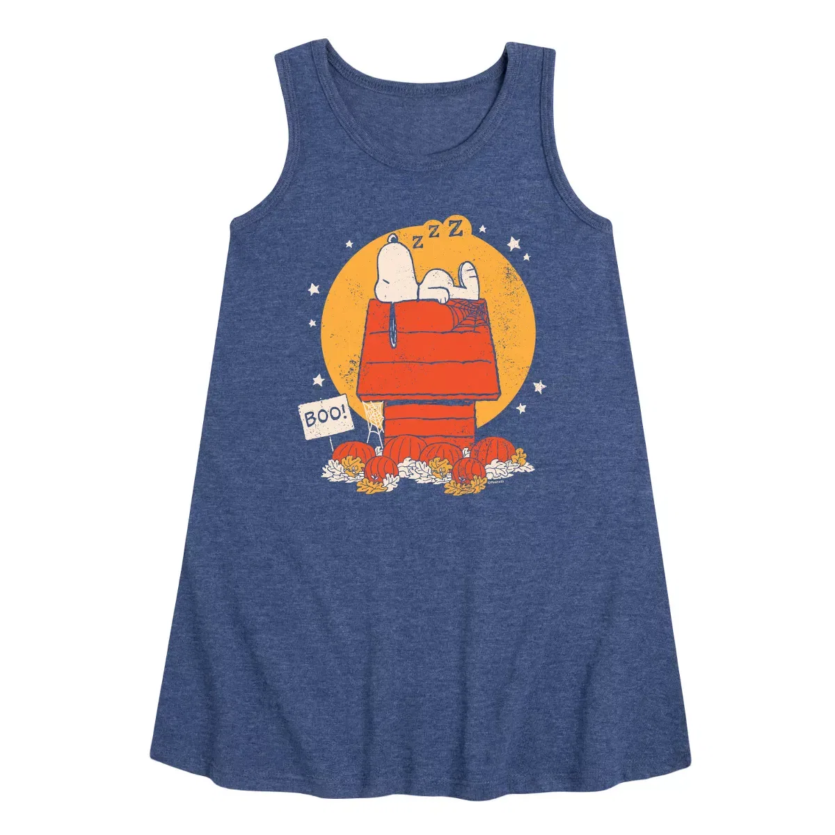 Детское платье-трапеция без рукавов с принтом Snoopy Halloween Dog House Peanuts, Heather Navy