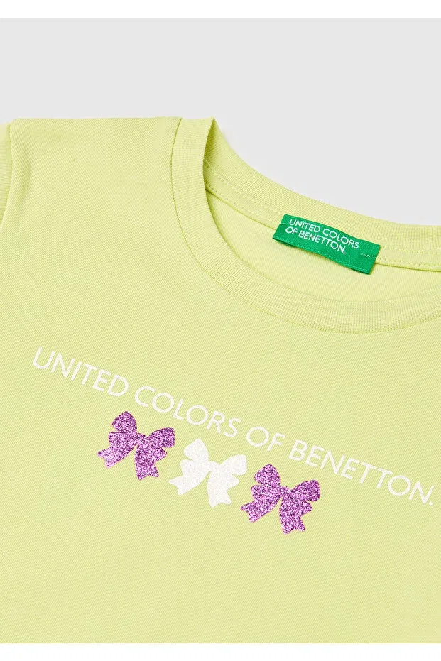 Детская футболка для девочек хлопковая с принтом United Colors Of Benetton, Yellow — фото 3