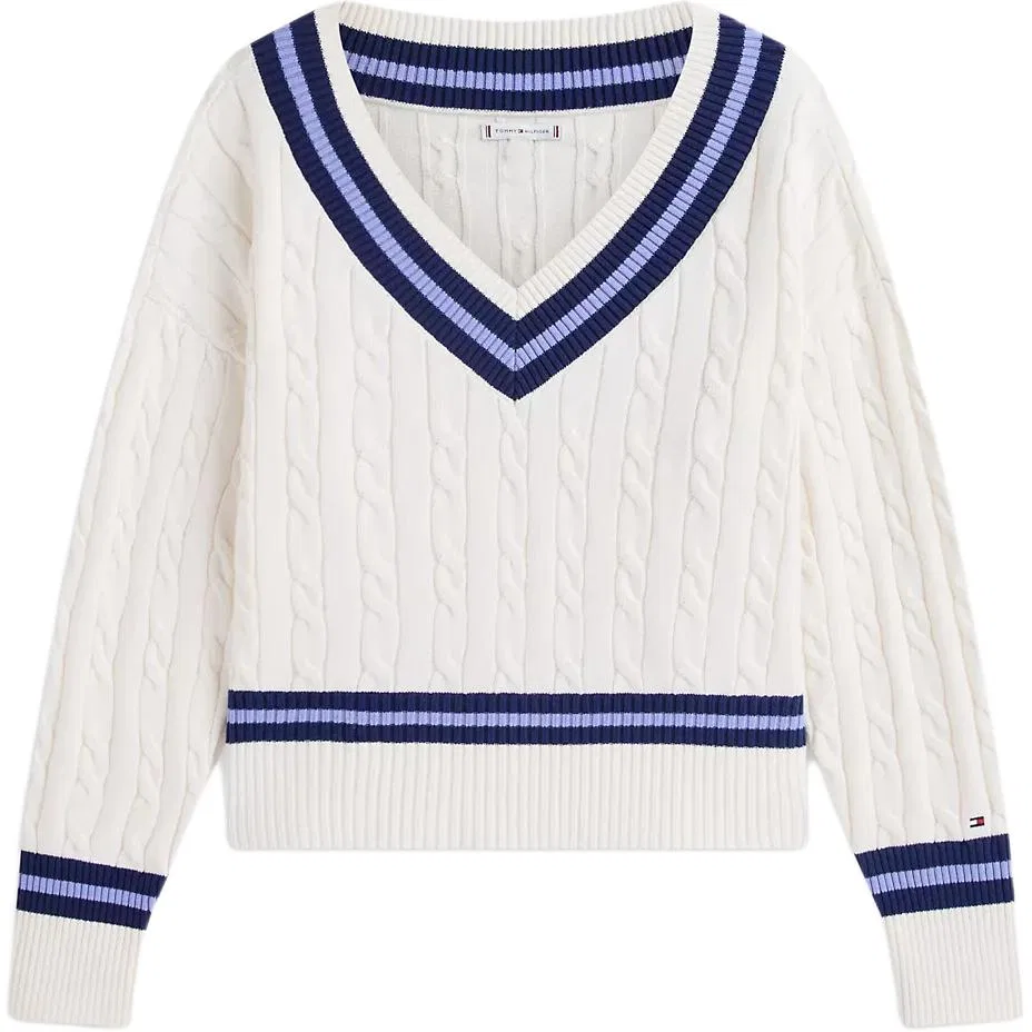Женский свитер с V-образным вырезом Ivory Tommy Hilfiger, Ivory