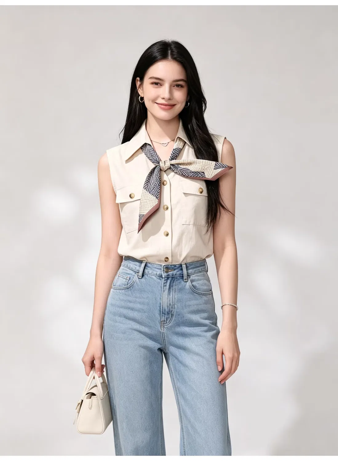 Блузка без рукавов с декоративным шарфом Zara, бежевый — фото 4