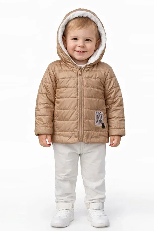 Детское пальто для девочек на молнии из плюша с капюшоном Mika Bebek & Çocuk, Beige