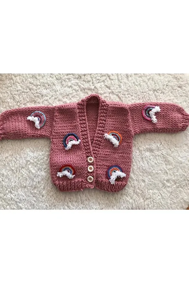 Детский кардиган с принтом Rainbow Hand Knitted Mserifes, Pink