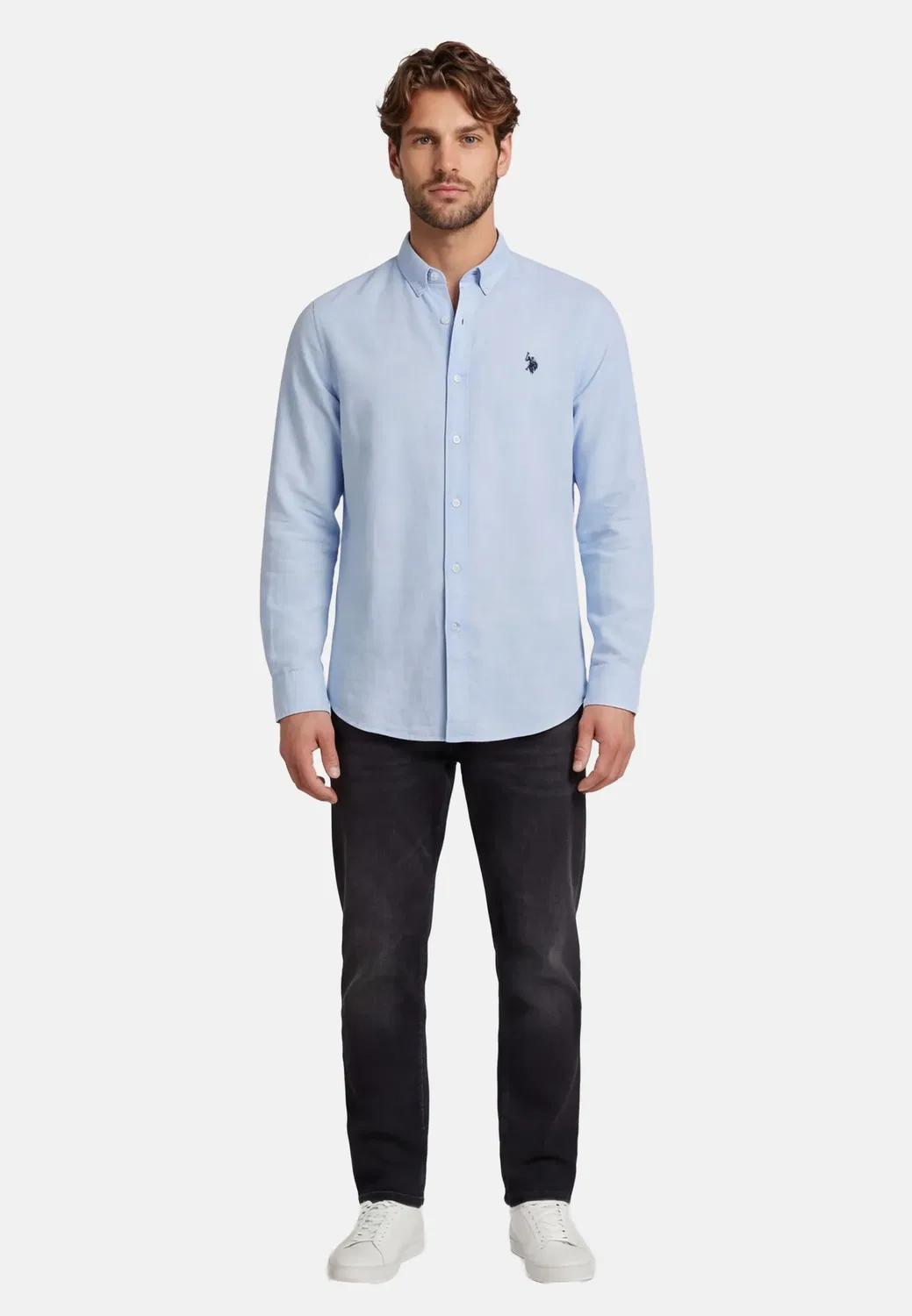 Мужская рубашка из льна с хлопком Button-Down U.S. Polo Assn., Light Blue — фото 3