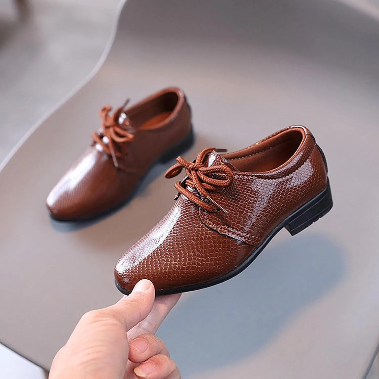 Детские кожаные кроссовки для мальчиков с принтом British Style, Brown — фото 3