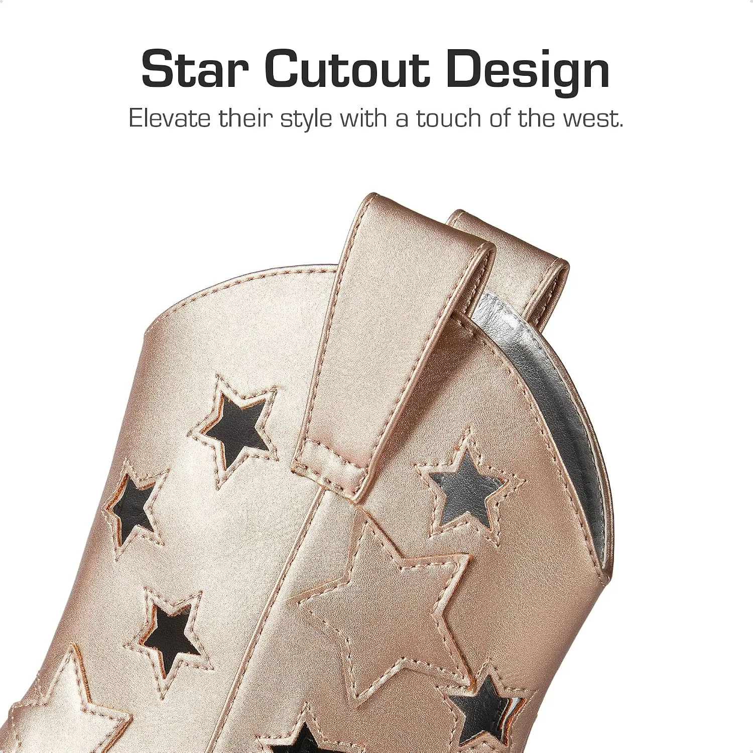 Детские сапоги для девочек с блестками и звездами Cowboy DREAM PAIRS, Rose Gold — фото 2