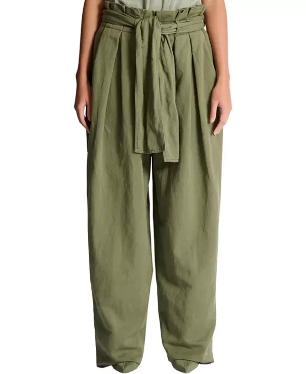 Женские брюки из твила с высокой посадкой Twill high-waisted trousers Balmain, зеленый