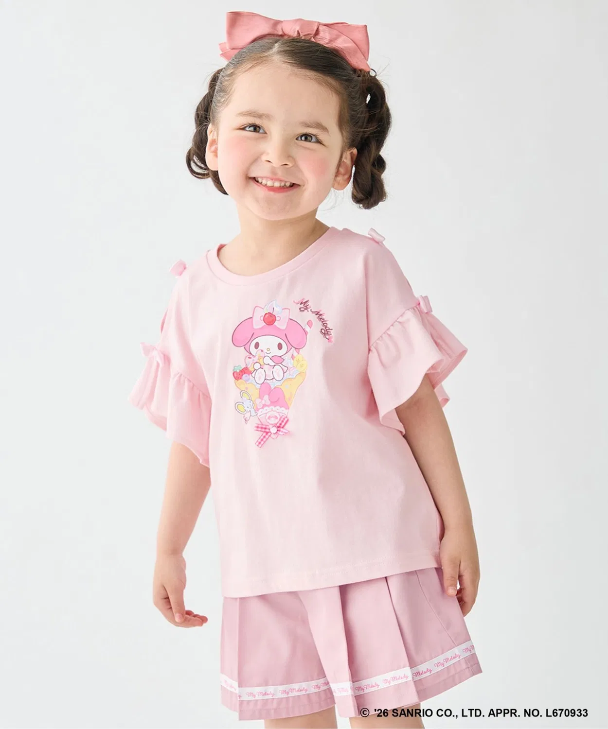 Детская футболка с длинным рукавомс принтом Sanrio Characters x ANY KIDS, модель Fancy Frill Sleeve T-Shirt ANY, Pink