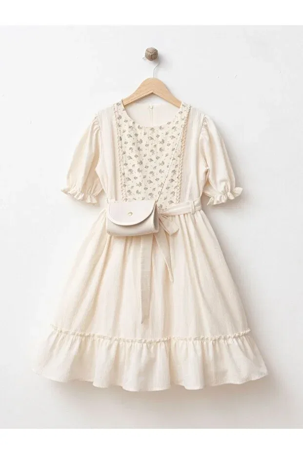Детское платье для девочек с принтом Little Rose Bag Cherrys Bebek, Cream — фото 2