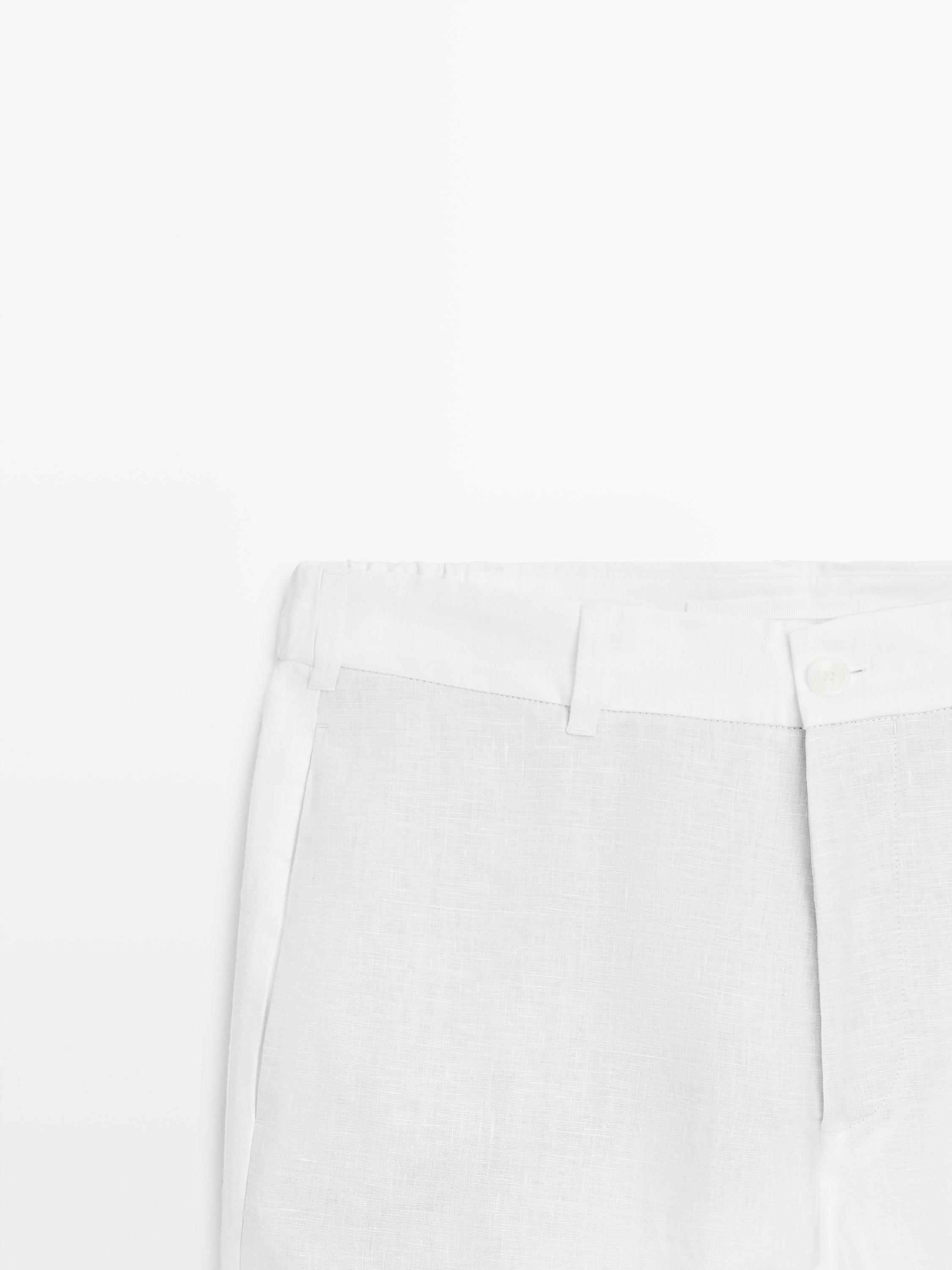 Брюки Massimo Dutti Tapered Fit Linen, белый — фото 4
