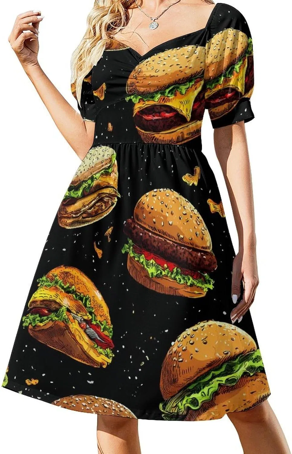 Женское летнее платье с пышными рукавами A-силуэта Funny Hamburger, Style