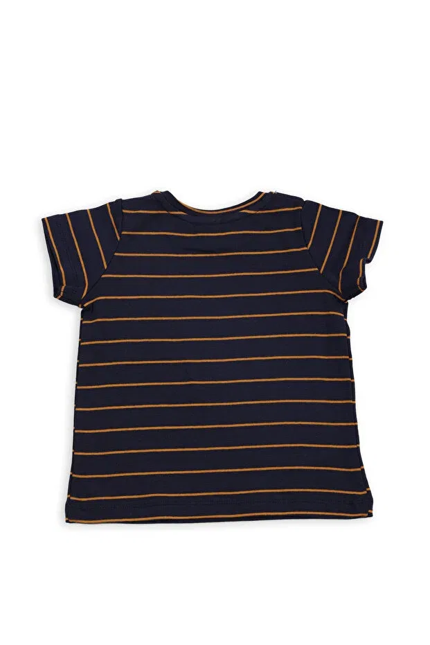 Детская футболка для мальчиков с принтом Zumi Baby Kids, Navy Blue (Mustard Stripe) — фото 2