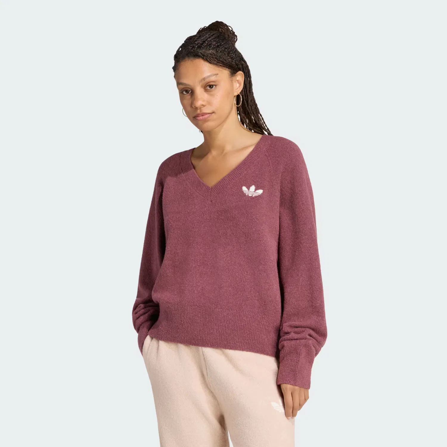 Женский свитшот свободного кроя Essentials Knit V-Neck Sweatshirt Adidas Originals, бордовый