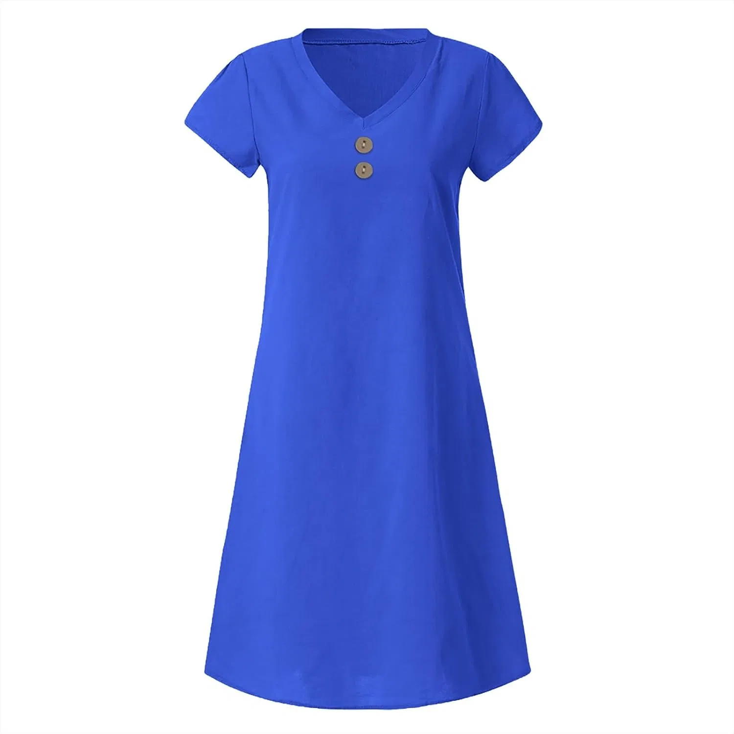 Женское платье миди с V-образным вырезом Cotton Linen, 1e-blue — фото 2
