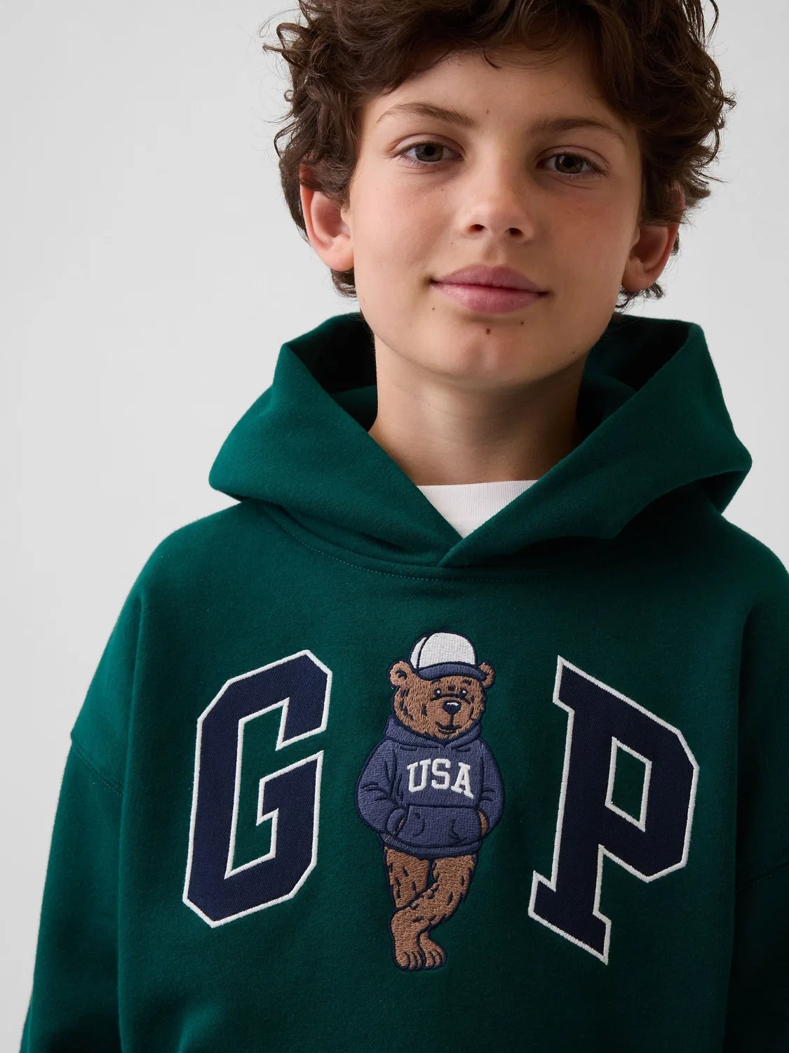 Худи Gap VintageSoft Relaxed Brannan Bear Logo, зеленый — фото 3