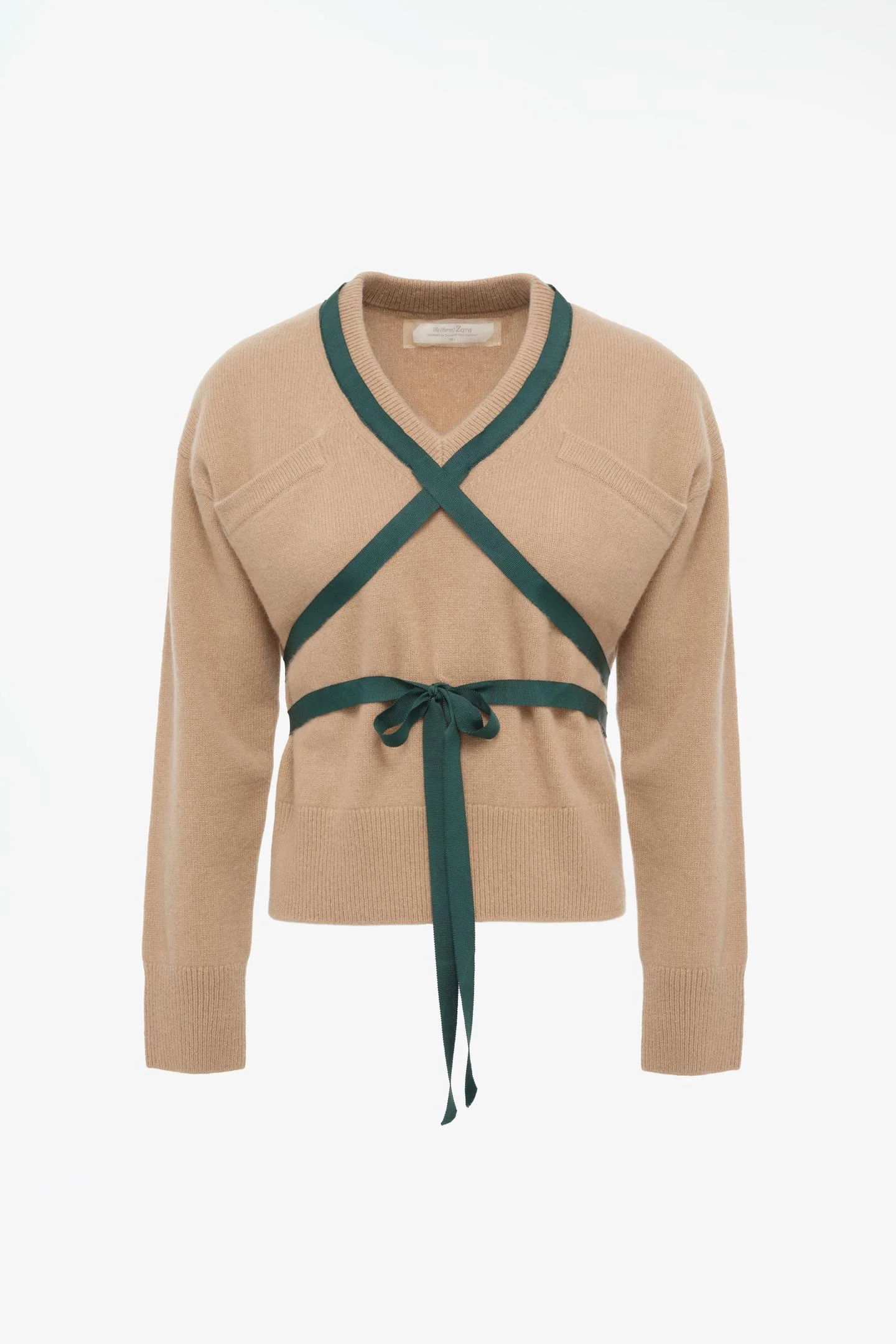 Джемпер Zara из кашемира с V-образным вырезом, бежевый — фото 3