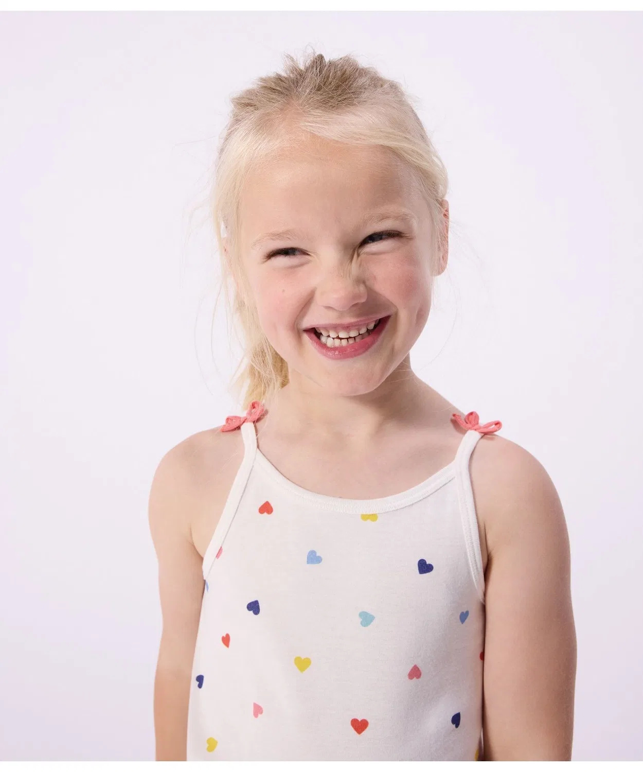 Детская пижама-комбинация с принтом Heart Print Camisole PETIT BATEAU, Белый — фото 4