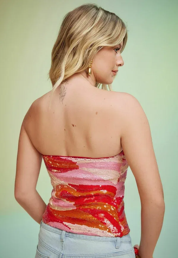 Топ с пайетками из полиэстера Regular fit Next red, pink, swirl, красный/розовый — фото 3