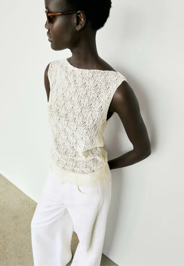 Топ открытый вязаный без рукавов Sleeveless open-knit top Massimo Dutti, белый — фото 3