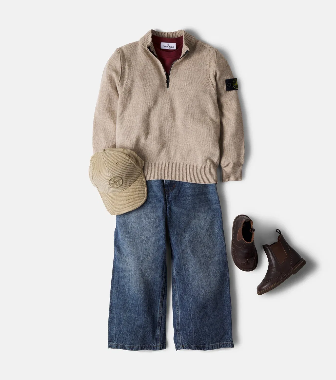 Свитер на молнии с компасом Stone Island Junior, бежевый — фото 2