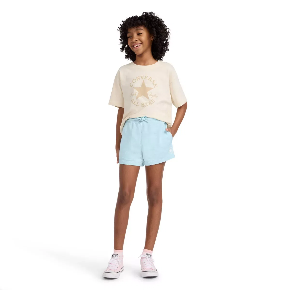 Детские шорты для девочек из футера с принтом Converse GIRLS BOTTOMS, Light Blue — фото 4