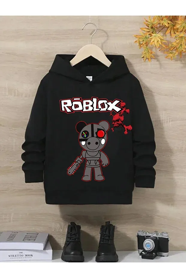 Детское худи с принтом Roblox Skull Printed Kids Hooded Daxia, Black
