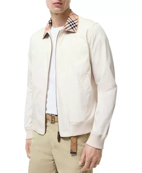 Мужская куртка из габардина Harrington с вязаным воротником House Check Burberry, Tundra White