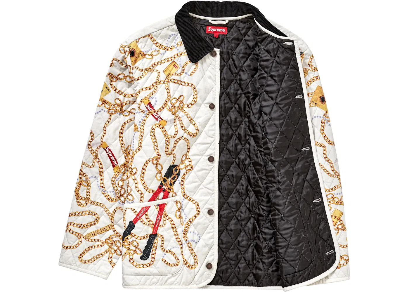 Мужская куртка стеганая с цепочками Supreme Chains Quilted Jacket, White — фото 2