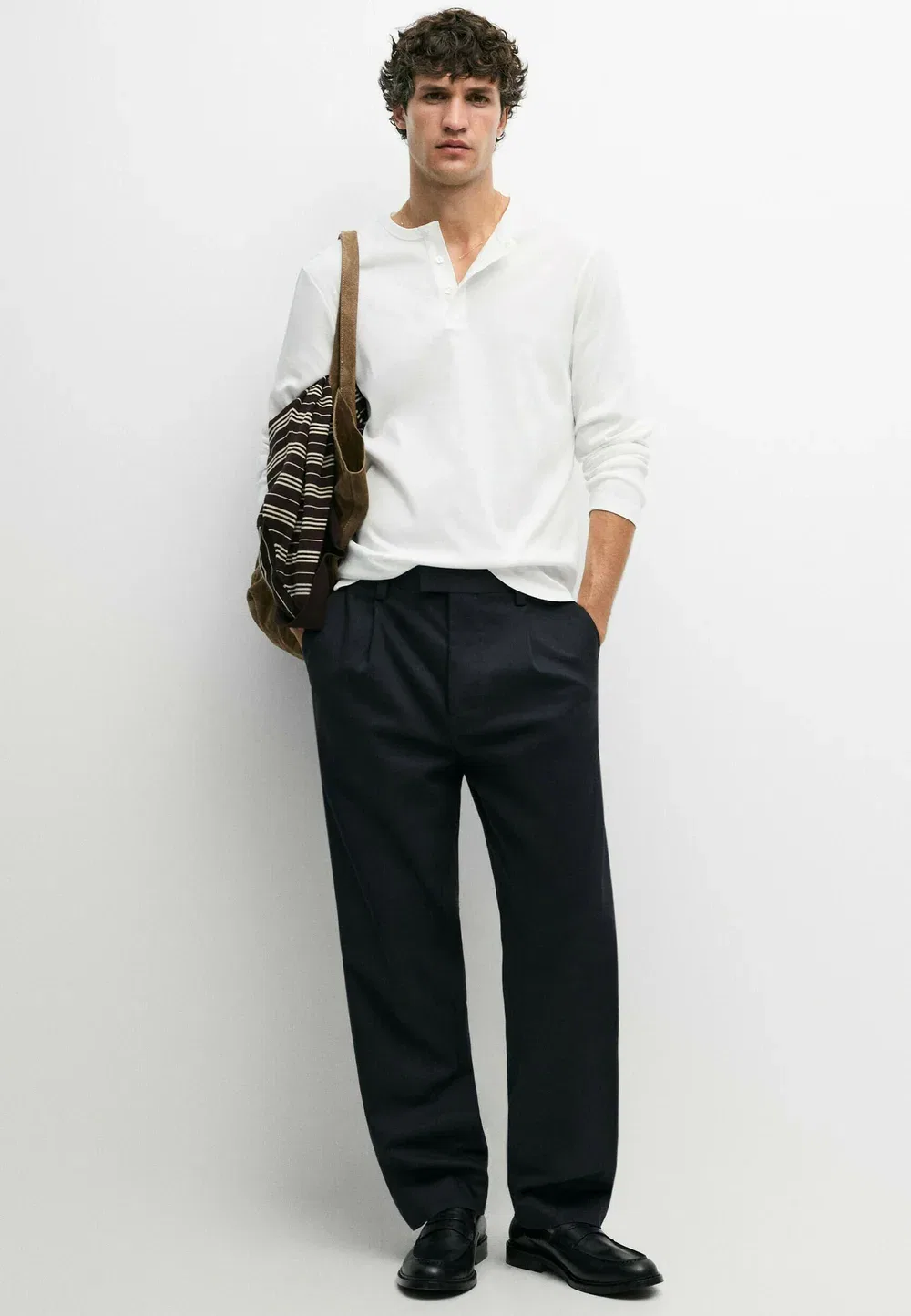 Брюки из смесовой хлопчатобумажной ткани Massimo Dutti, Mottled Dark Blue — фото 2
