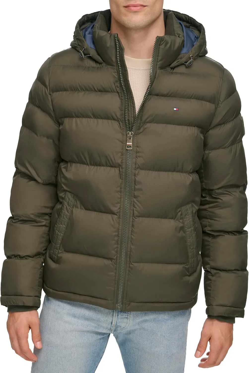 Мужская куртка-пуховик с капюшоном Tommy Hilfiger, оливковый
