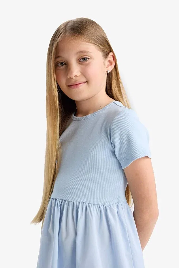 Детское платье для девочек хлопковое Defacto, Light Blue — фото 4
