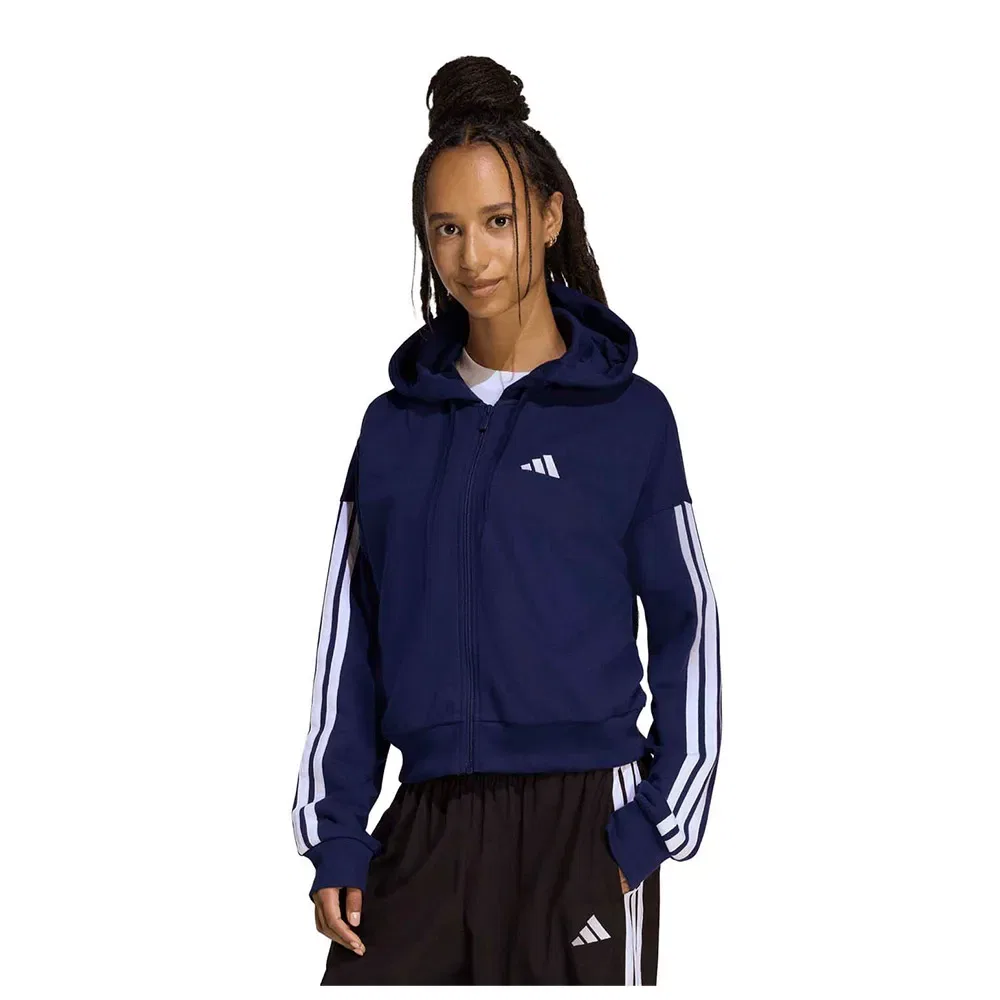 Худи на молнии Adidas Essentials 3 Stripes French Terry, синий
