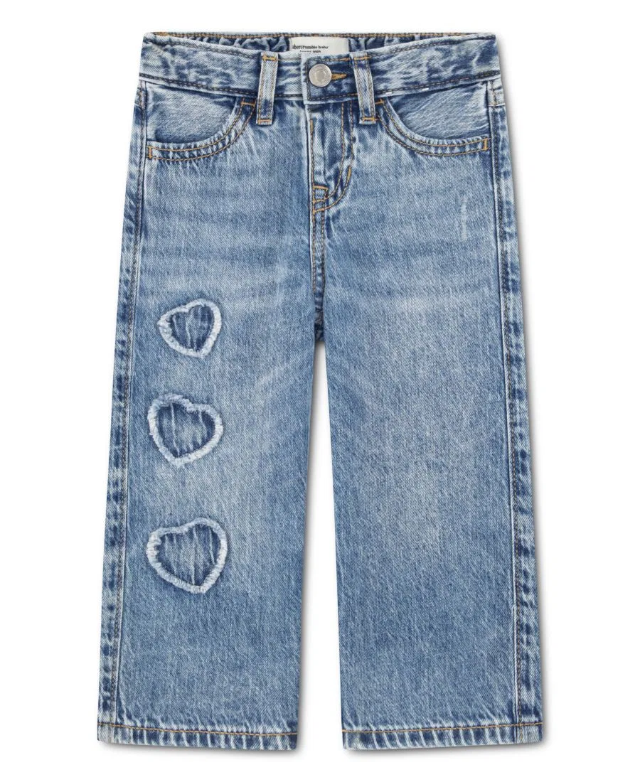 Джинсы с заниженной посадкой и принтом в виде сердечек, свободного кроя abercrombie kids, Blue
