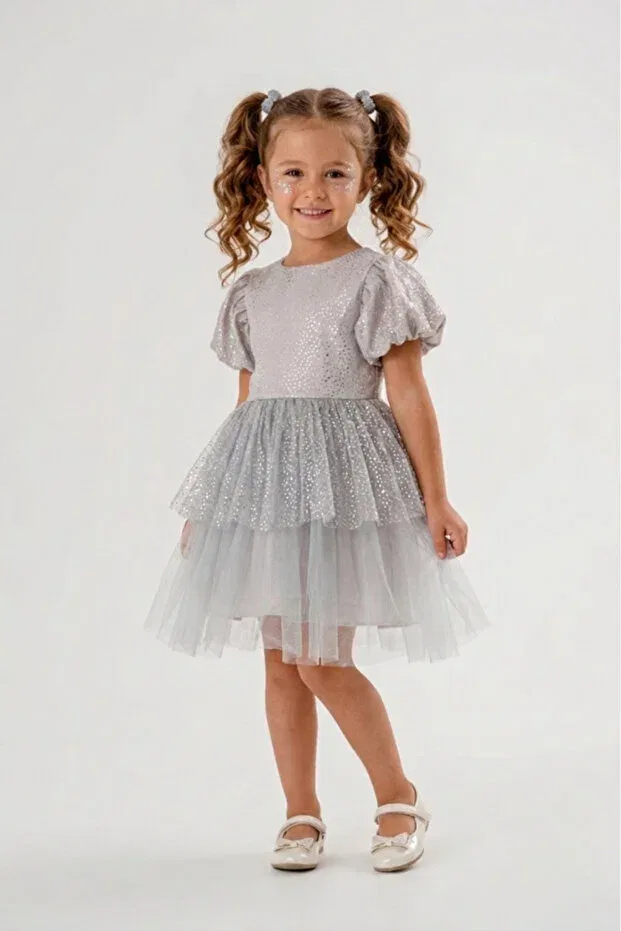 Детское платье для девочек из тюля баллон рукав Eray Kids, Gray — фото 3