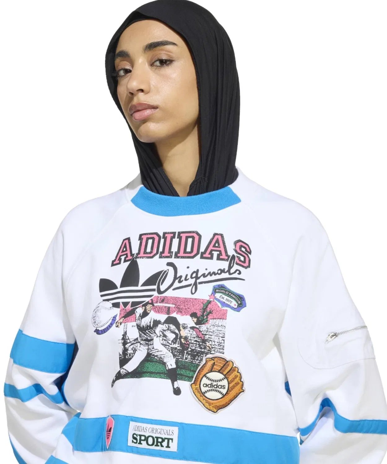 Женский свитшот оверсайз с длинным рукавомArchive Baseball Adidas, Белый — фото 2