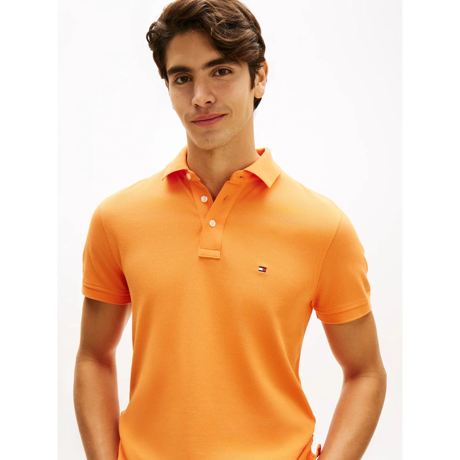 Мужское slim-fit поло с логотипом Tommy Hilfiger, Orange Tulip — фото 2