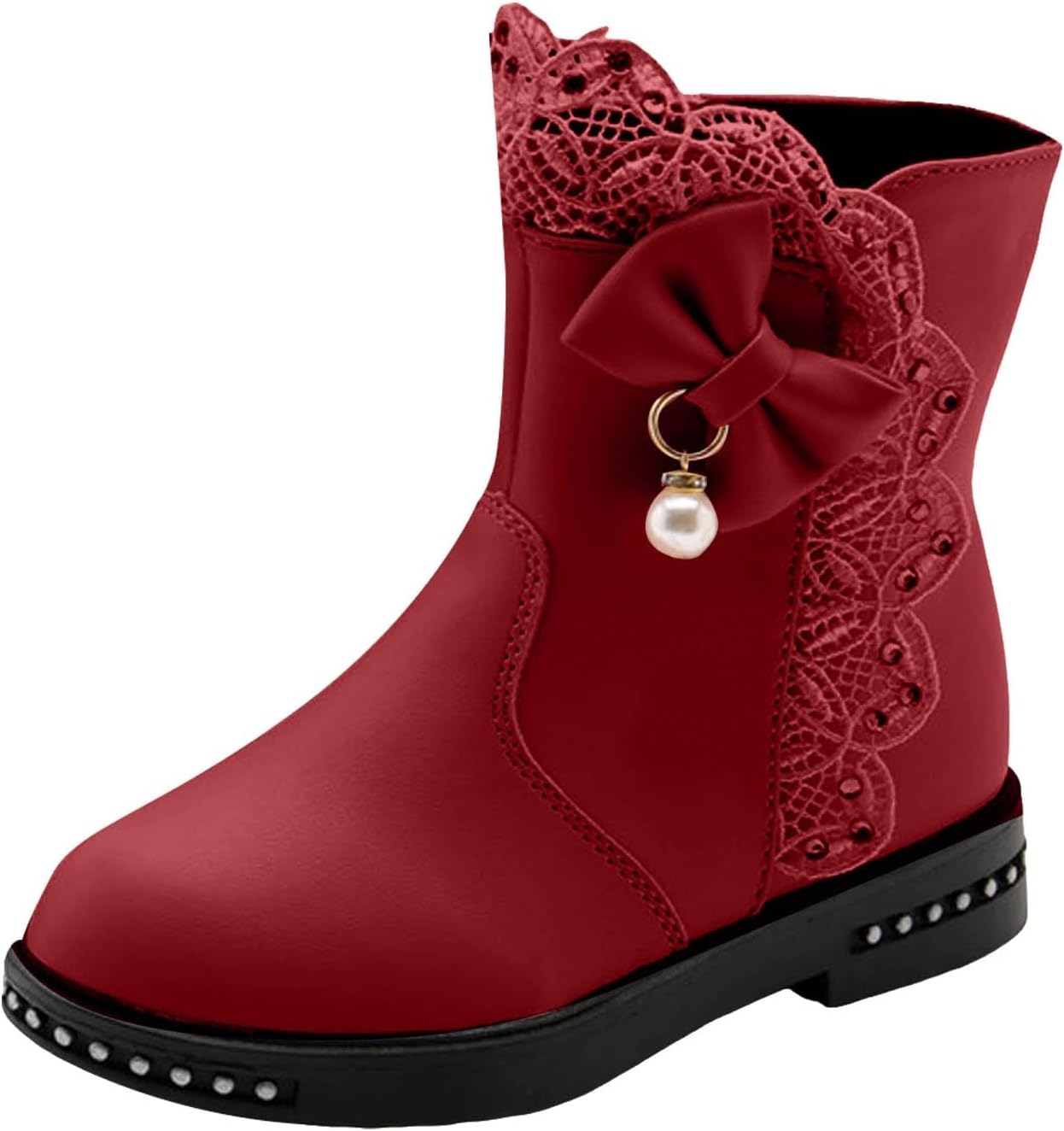 

Детские ботинки IWIHMIV для девочек с бантиком, на щиколотку, на низком грубом каблуке, осенние короткие ботильоны, плоские сапожки для верховой езды, Red