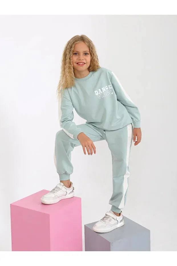 Детский комплект свитшот и брюки для девочек с принтом Dance Vibes Vitmo, Mint — фото 2