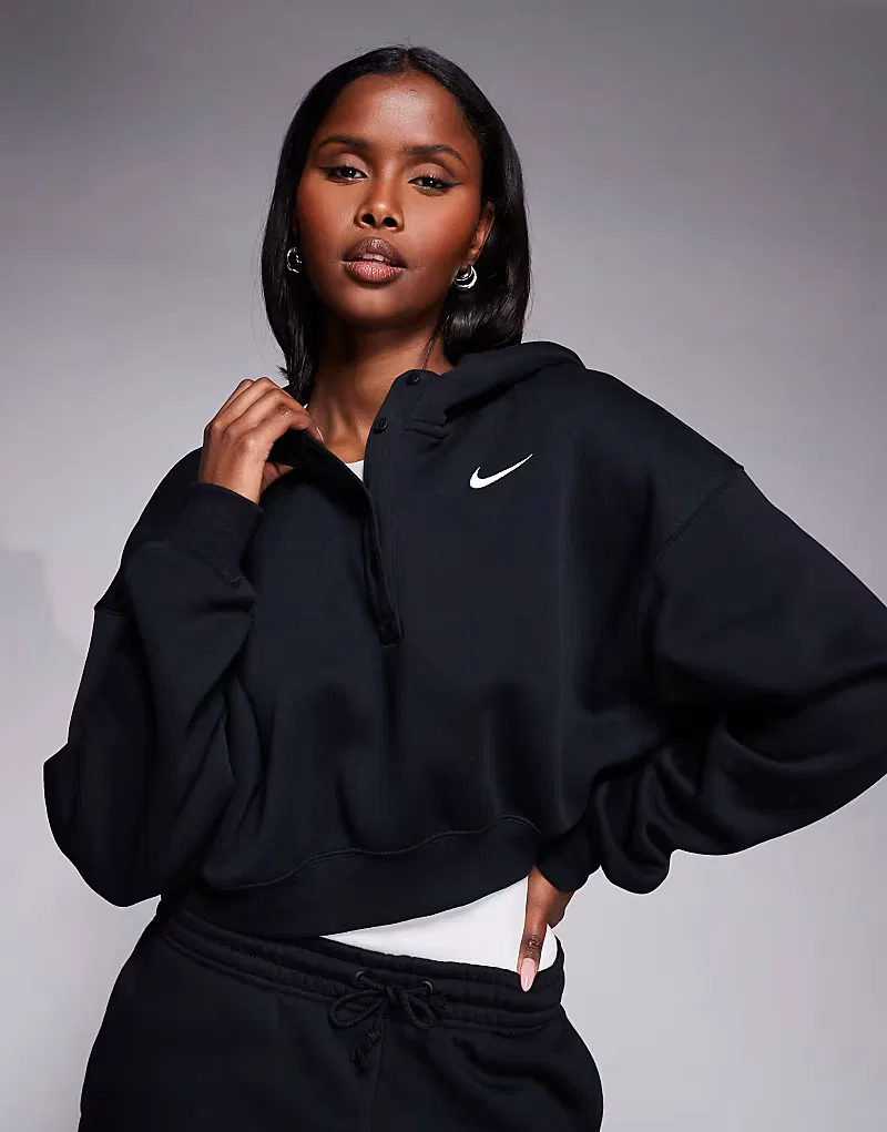 Укороченная толстовка Nike Phoenix Fleece оверсайз, черный