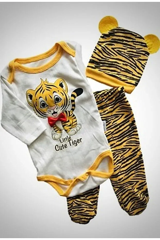 Детский комплект для новорожденных с принтом Cute tiger Özgün Baby, Yellow White — фото 3