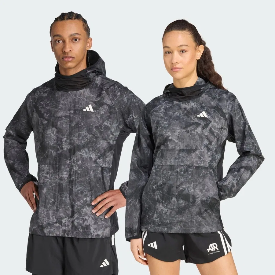 Мужской спортивный свитшот с капюшоном Own The Run Spray Dye Unitefit adidas, Серо-черный