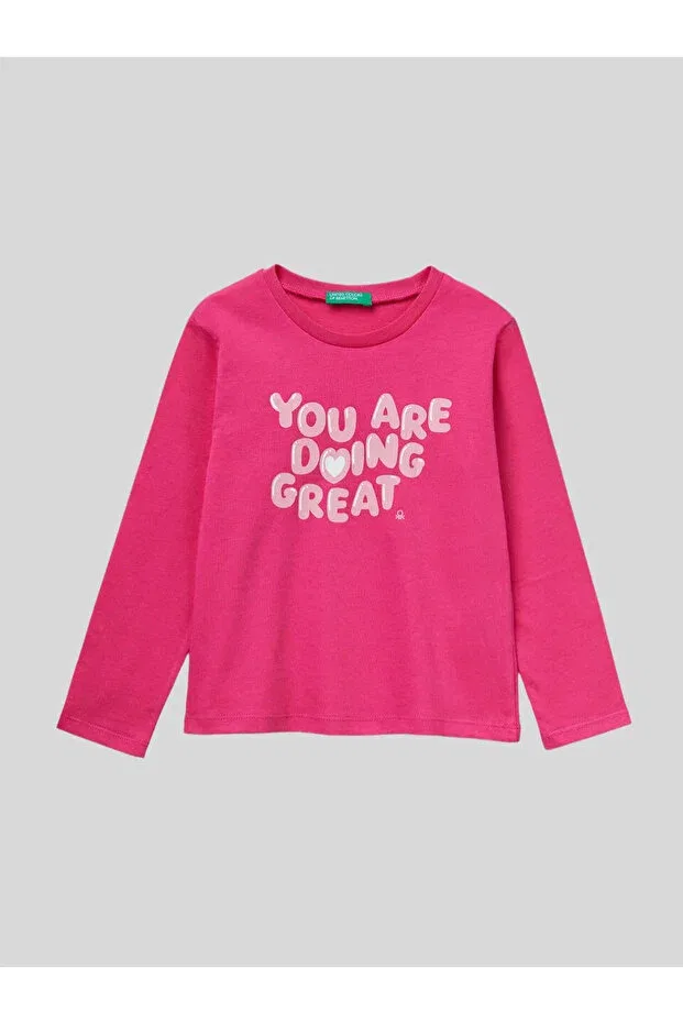 Детские свитшот для девочек с принтом Benetton, Fuchsia — фото 2